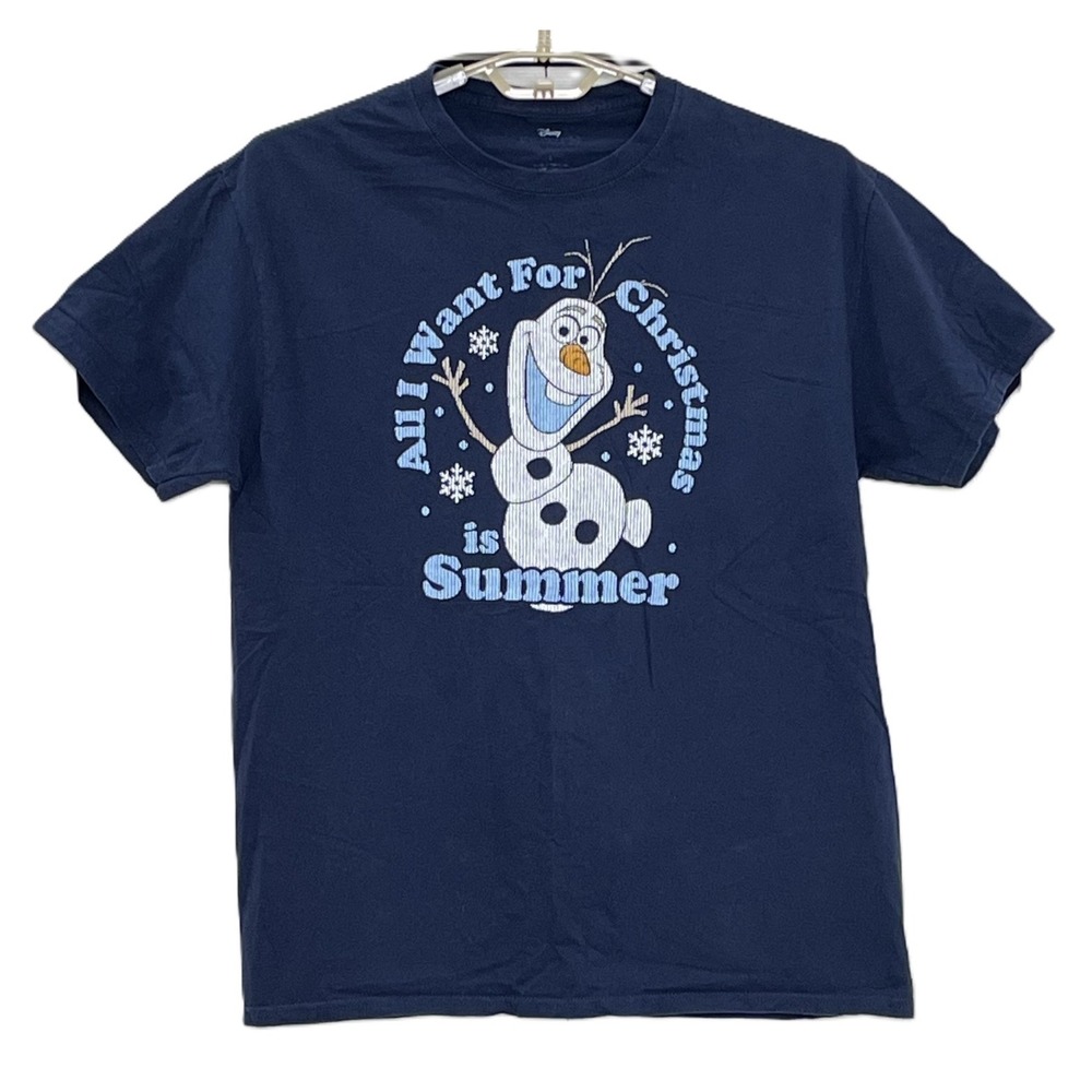 Disney Adult Frozen Olaf T-Shirt Large Blue Snowman Holiday Winter‎ Ugly Sweater